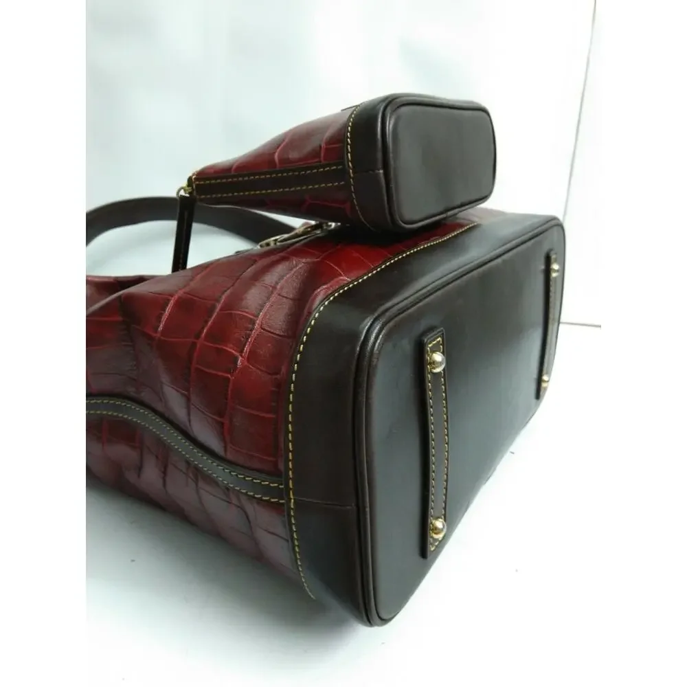 Dooney & Bourke Maroon Leather Croc Embossed Hobo Shoulder Bag W/ Wallet